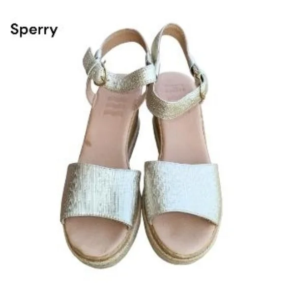 Sperry Topsider Plushwave Fairwater Metallic Gold Tan Leather Espadrille Wedge 9 - Picture 8 of 13